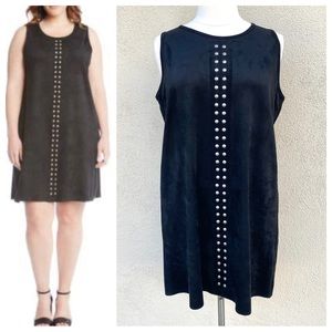 KAREN KANE black DRESS Plus Size 1X Studded A-Line FAUX SUEDE stretchy studded